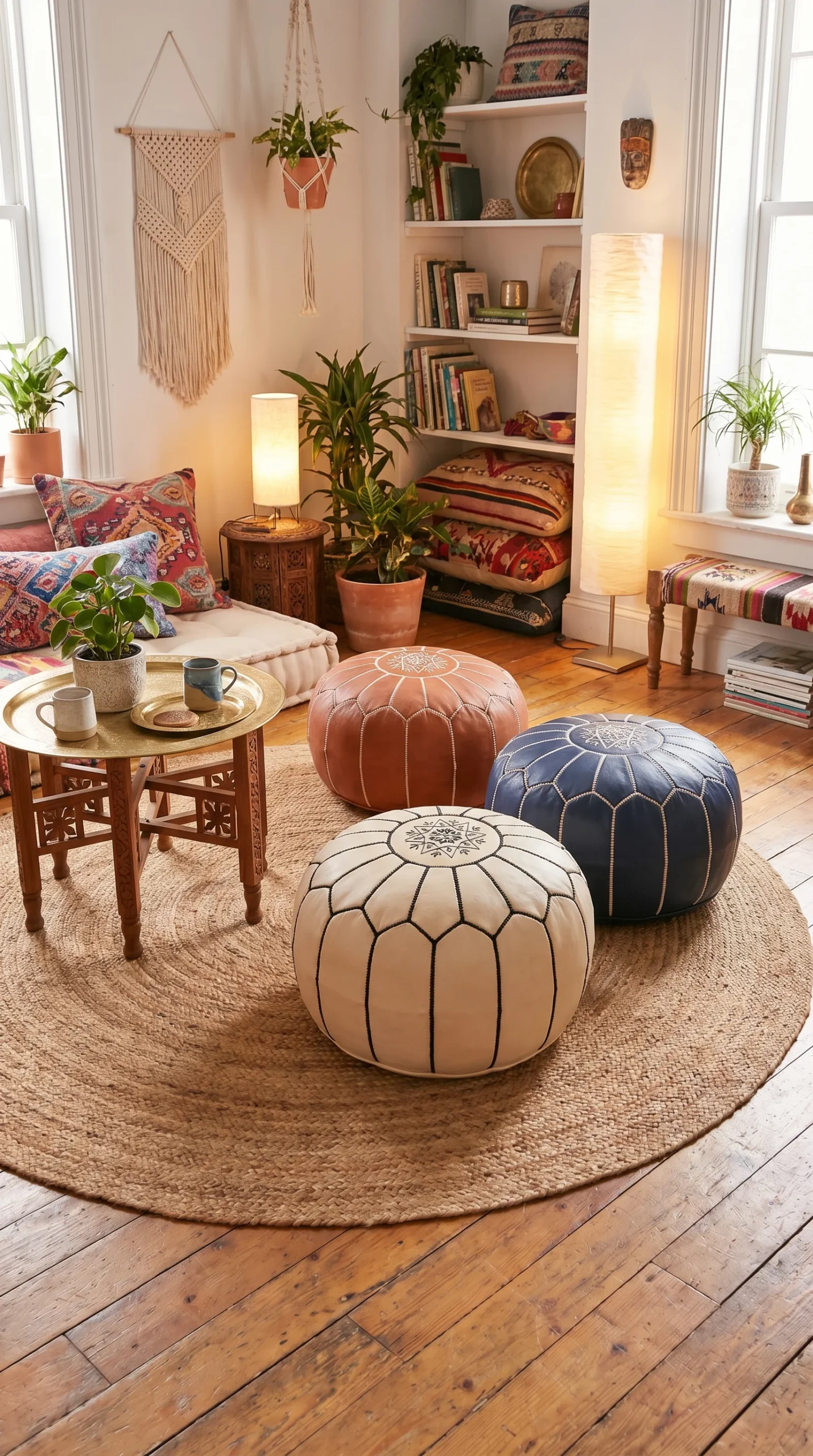 Moroccan style leather Pouf Chairs
