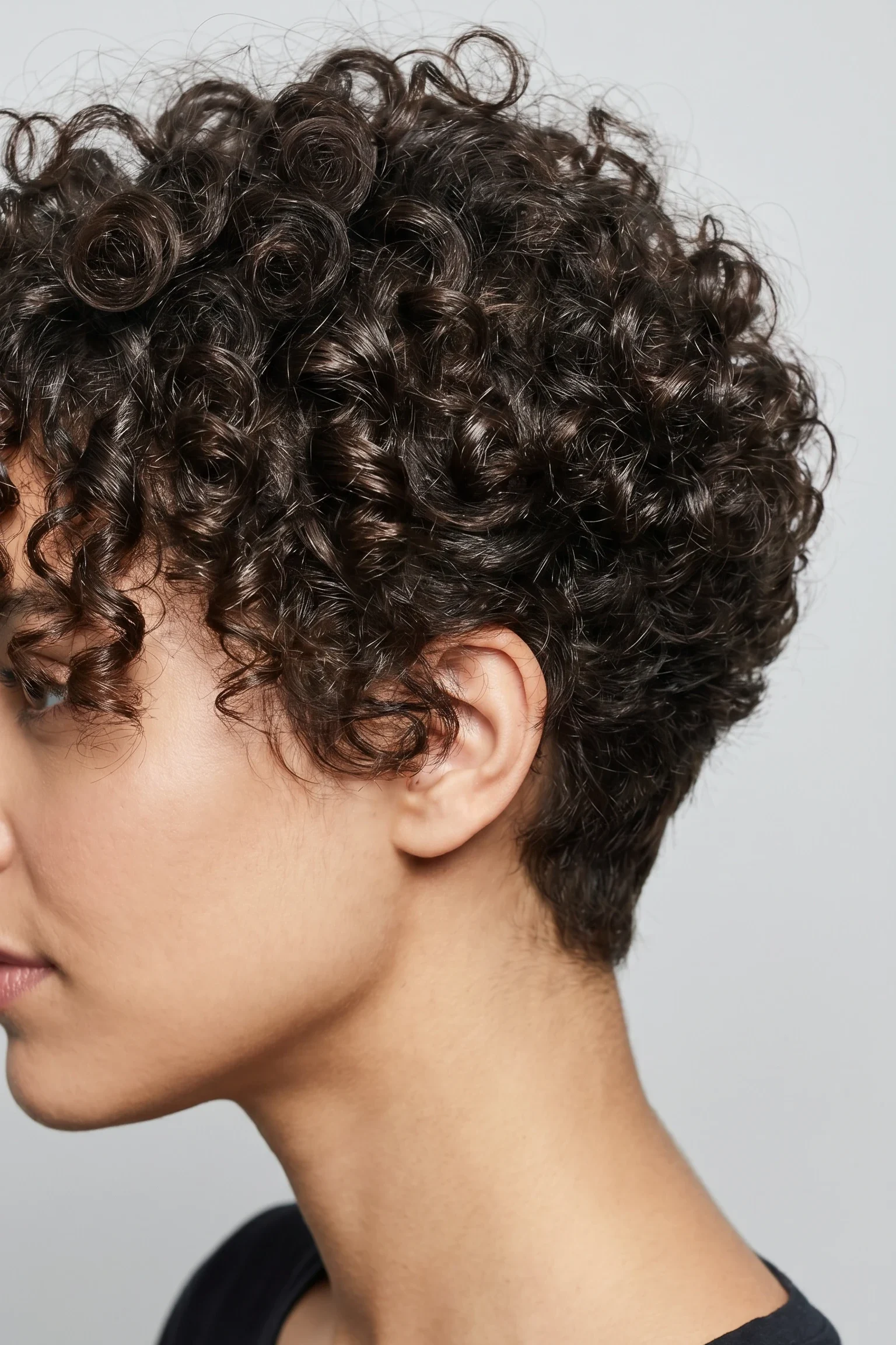 Woman with Curly Pixie Cut