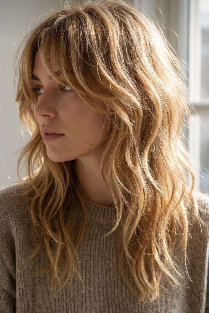 Long Wolf Cut with Curtain Bangs