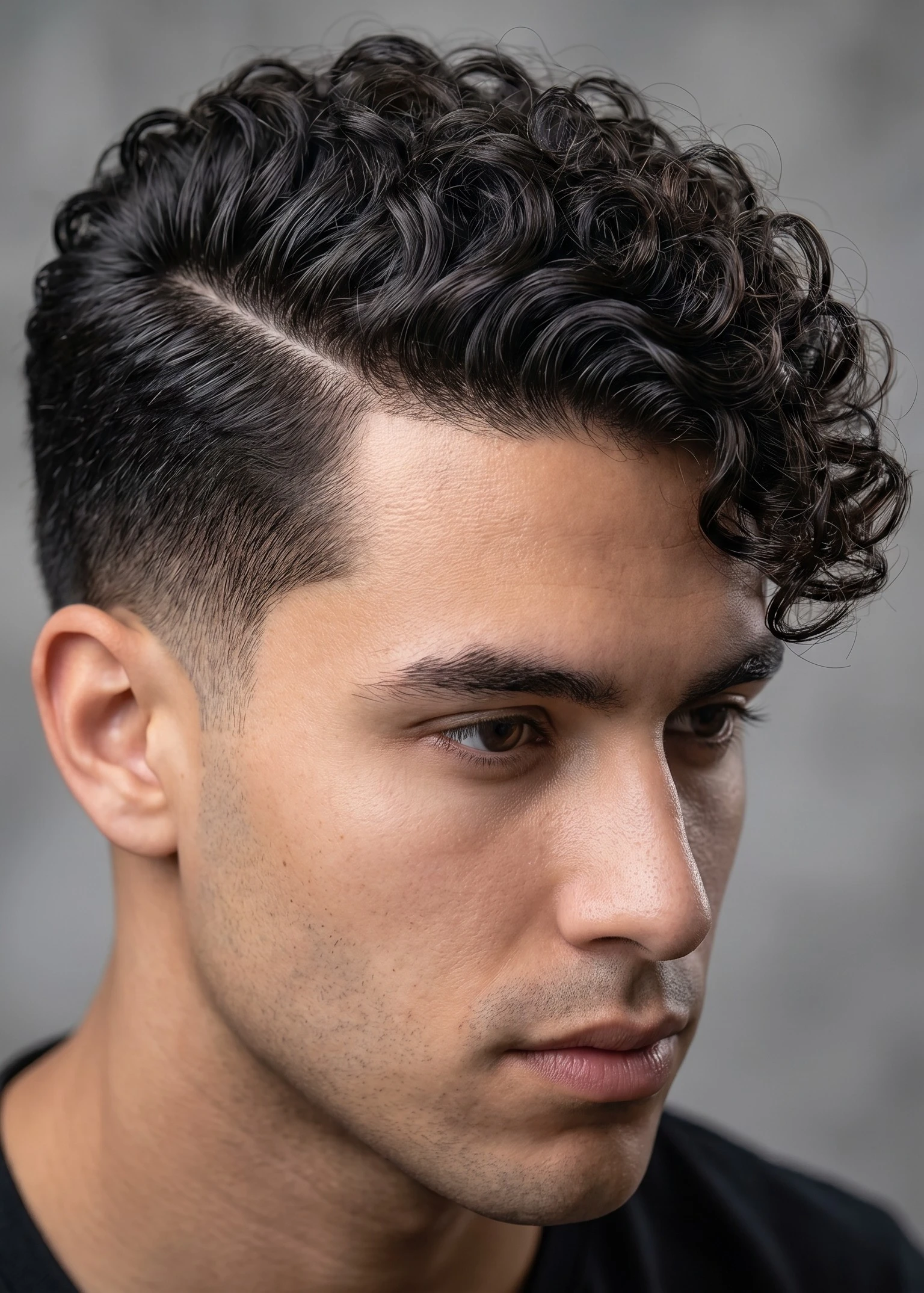 Curly hair side part cut
