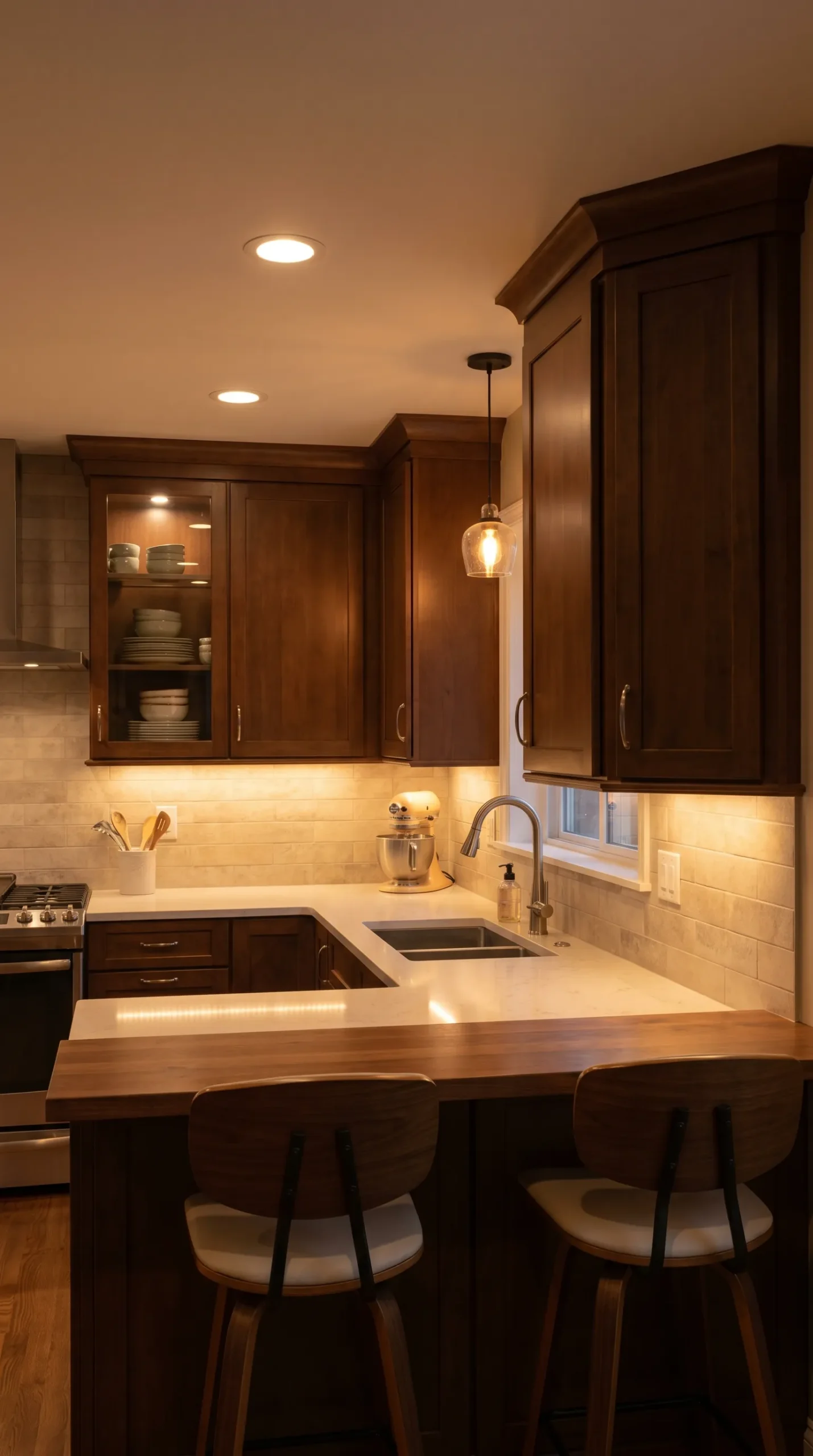 Tiny kitchen at evening