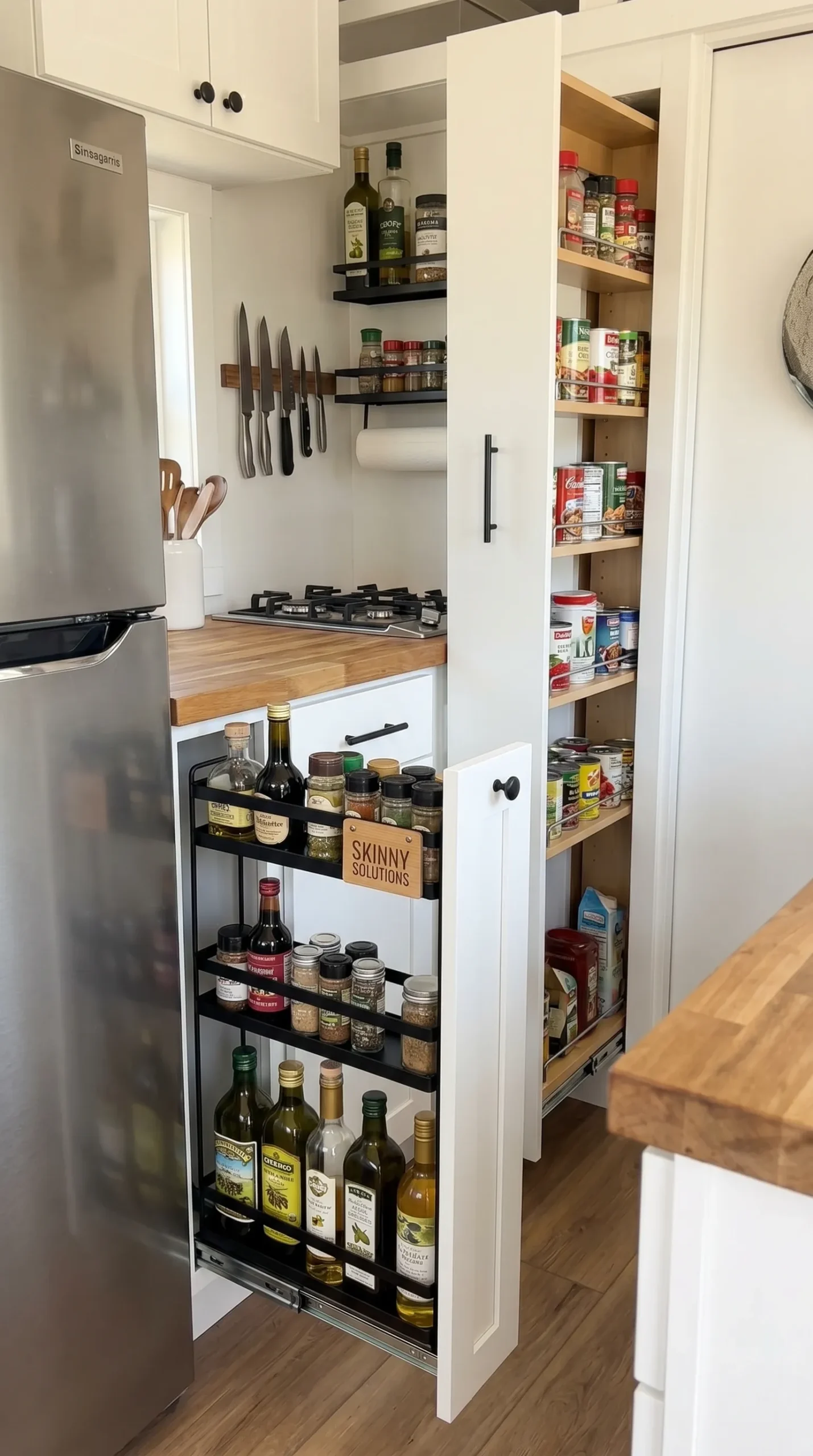 Tiny kitchen with slim 8-inch storage