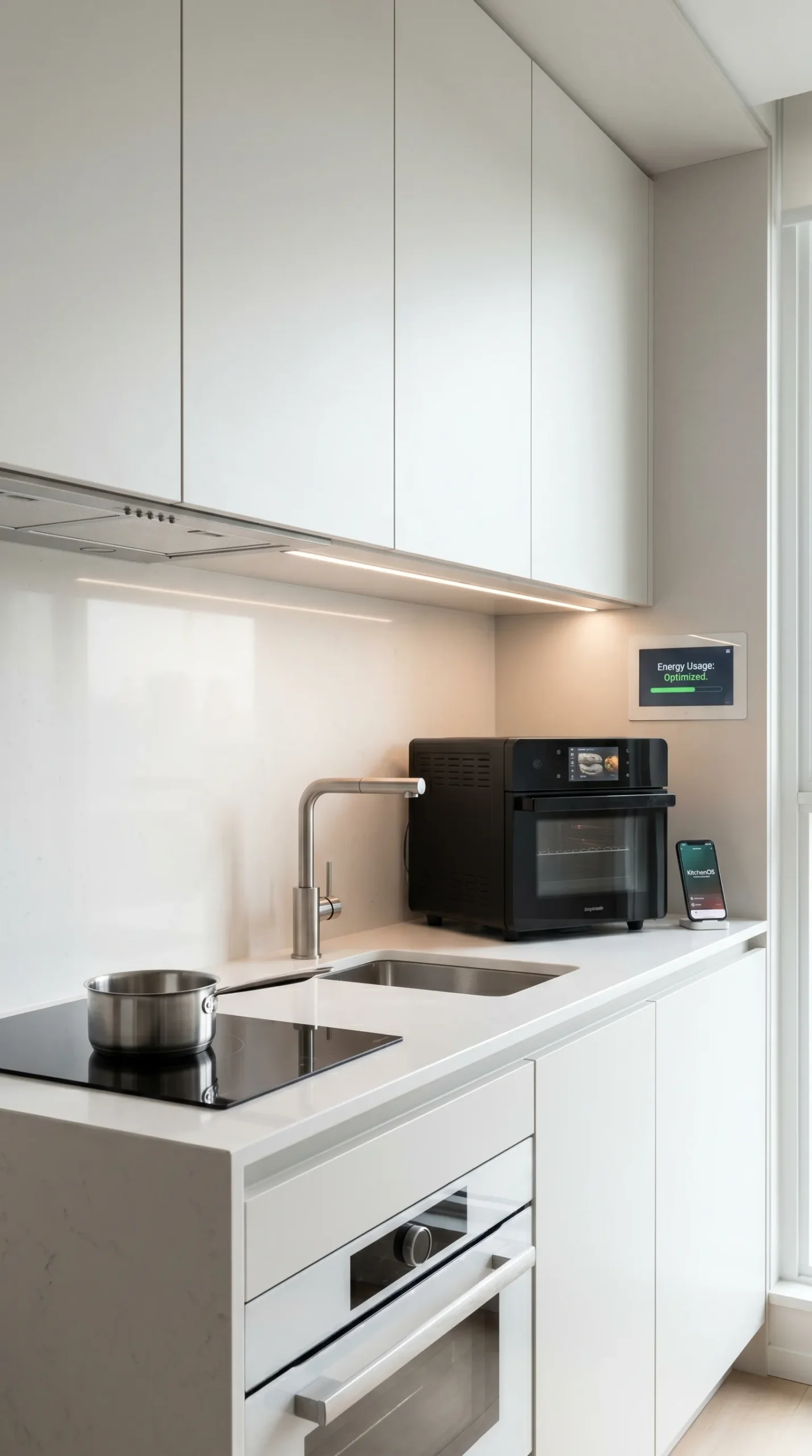 Modern tiny kitchen with smart technology