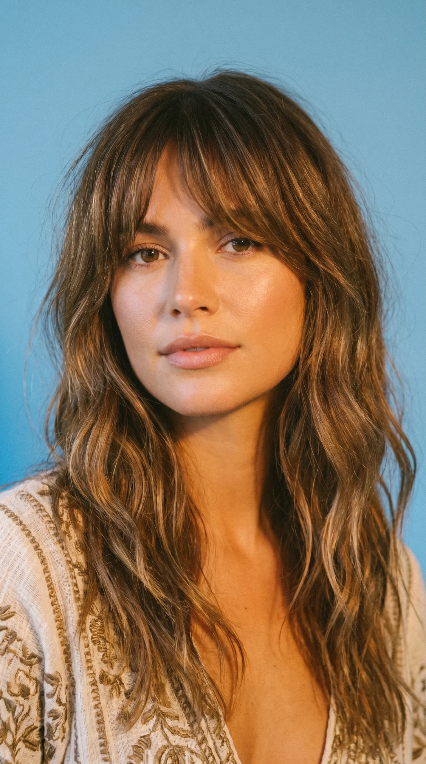 Curtain Bangs with Beach Waves