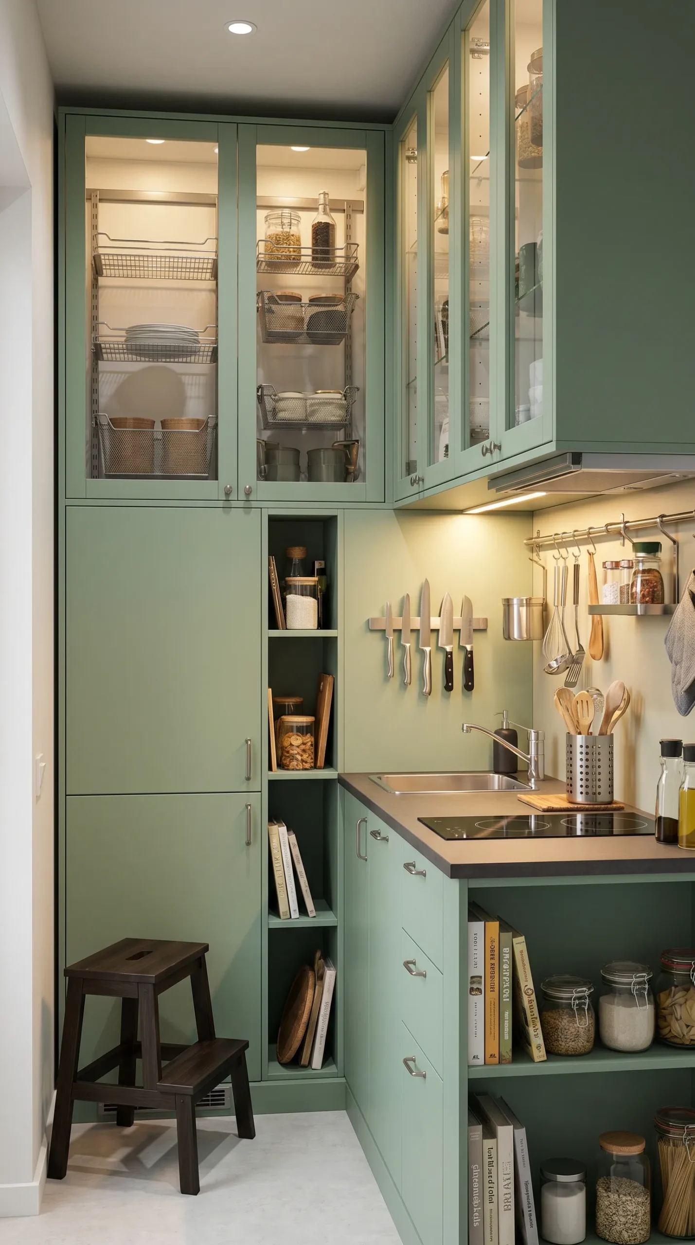 Tiny kitchen with floor to ceiling