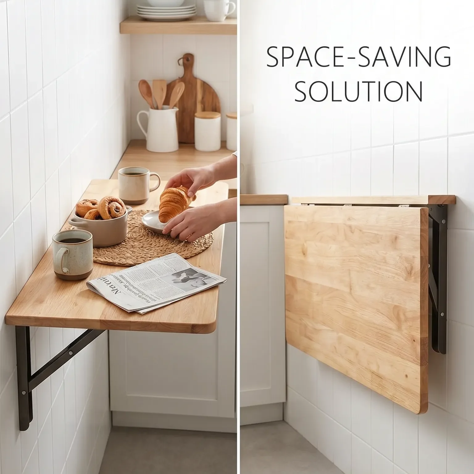 Tiny kitchen with wall mounted fold-down Table