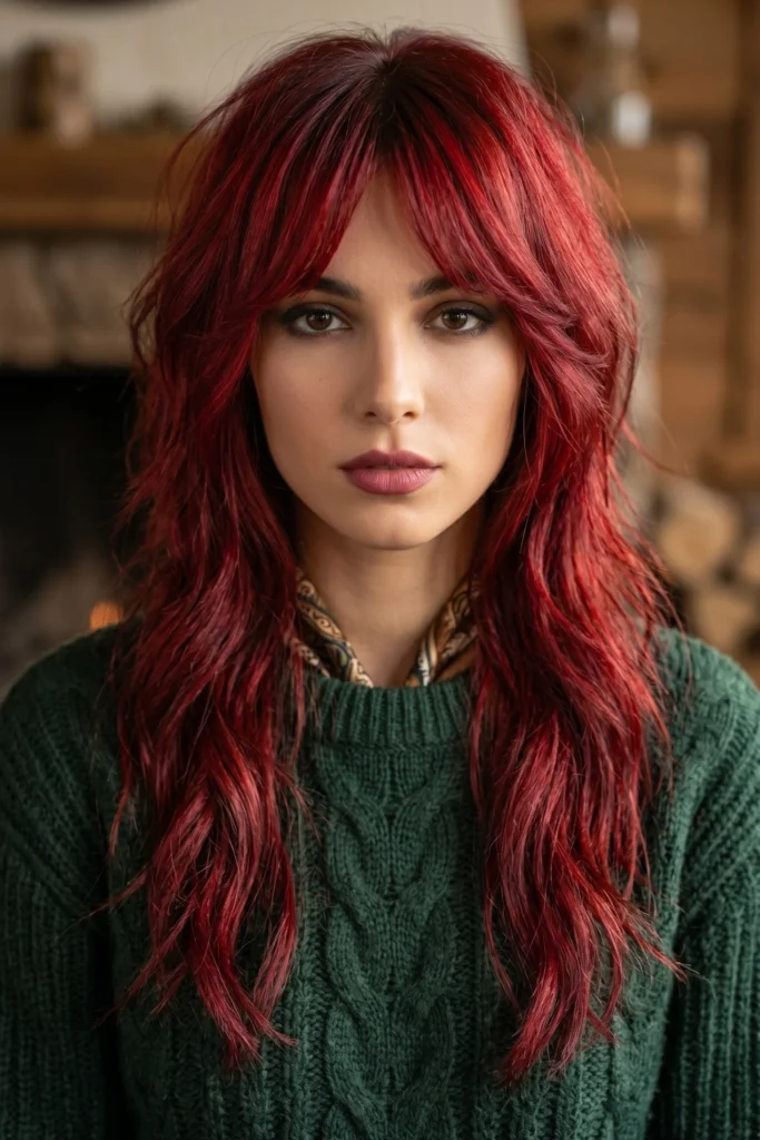 Long Wolf Cut with Bold Color