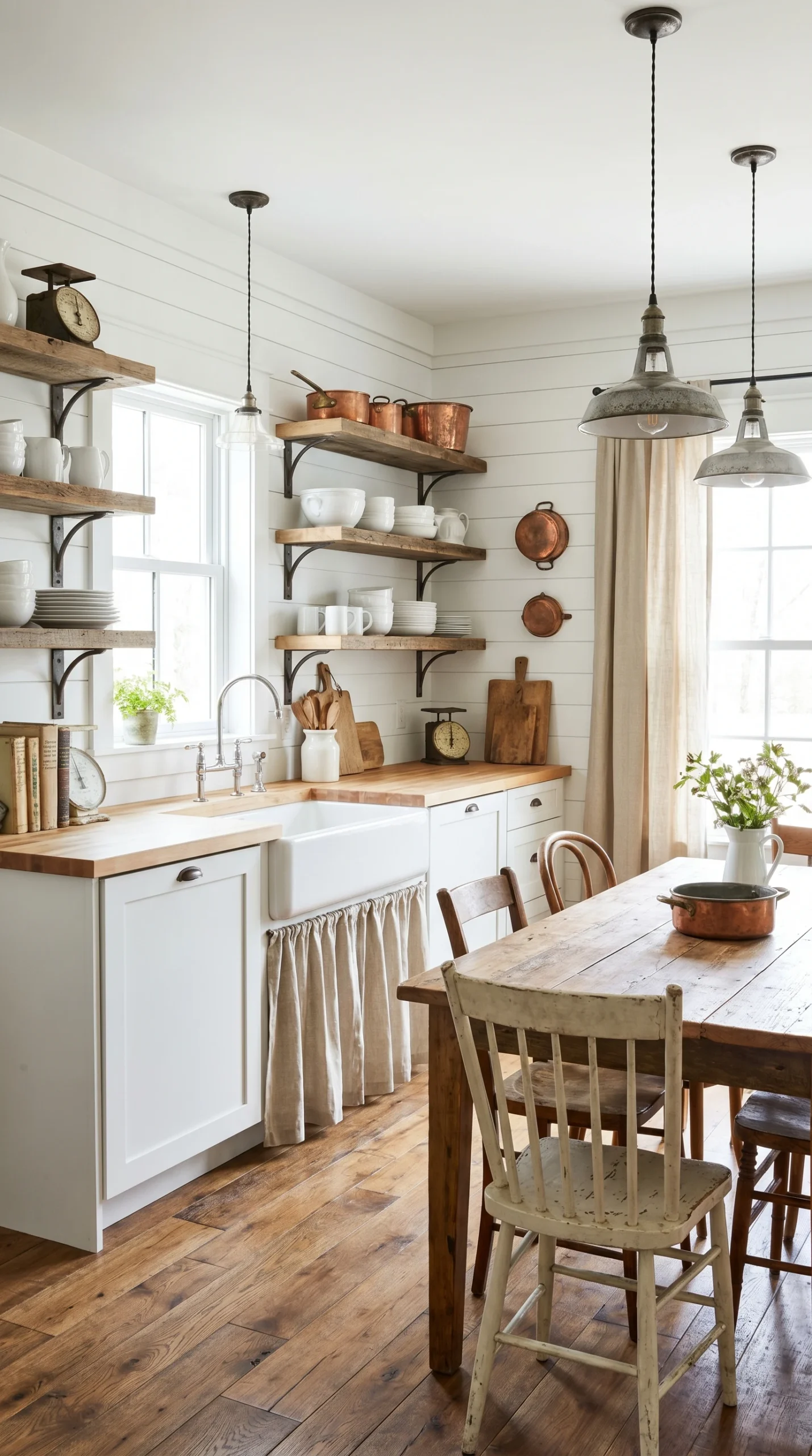 Farmhouse kitchen with white shiplap interior style 11