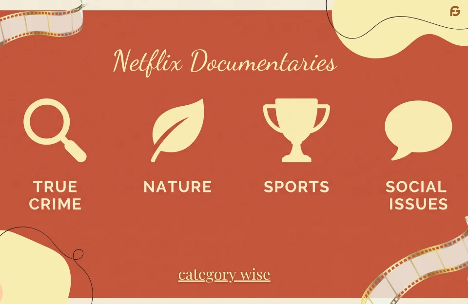 four Netflix documentary categories covered in this guide: true crime, nature, sports, and social issues
